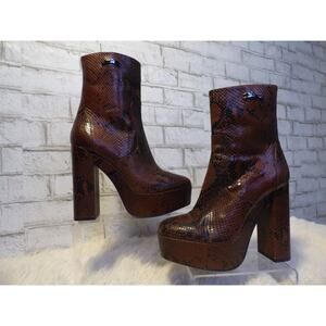 Longchamp Snakeskin Brown Heeled Leather Ankle Boots 10 NEW